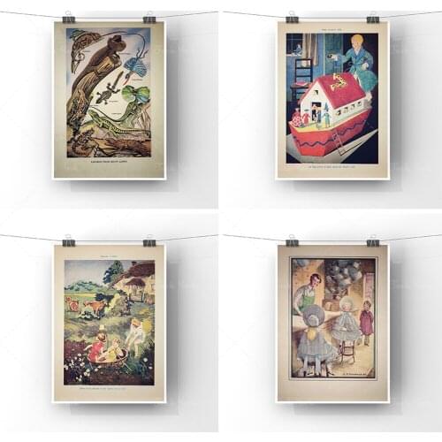 Childrens Print | Boys and Girls Room Wall Art Decor | Unframed Nursery Poster | Antique Style Book Page Print