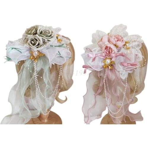 Lolita Girls Lace Bonnet Top Hat Flower Ribbon Tassels Cosplay Kawaii Flat