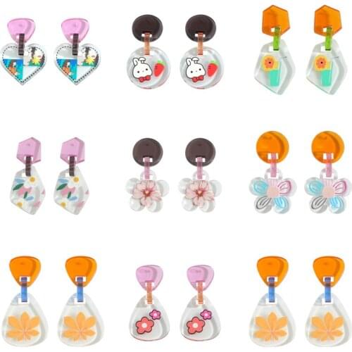 Dvacaman 2021 New Trendy Colorful Clear Resin Acrylic Drop Earrings For Women Cartoon Flowers Bunny Transparent Earrings Jewelry