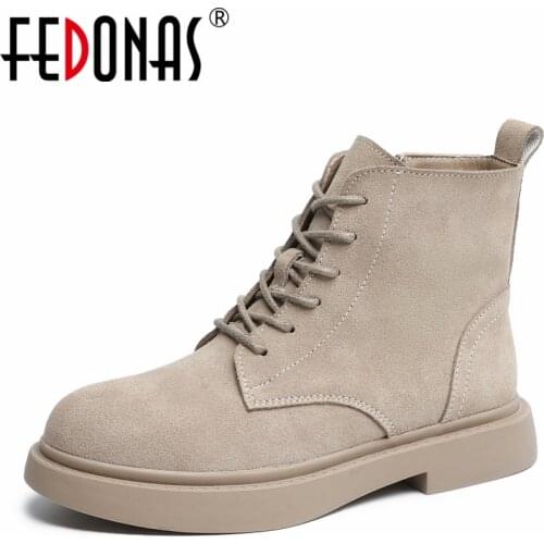 FEDONAS Women Ankle Boots 2021 Autumn Winter Cow Suede Leather Fashion Casual Comfortable Thick Heels Side Zipper Shoes Woman