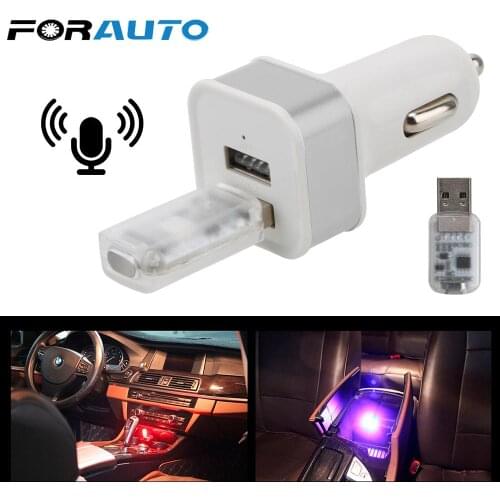 FORAUTO RGB Car LED Atmosphere Light Decorative Lamp Voice and Touch Control USB Magic Stage Effect Light Cigarette Lighter