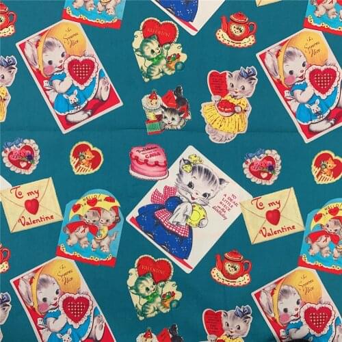 Cotton Fabric Cartoon Retro Lolita Cat Sewing Cloth baby Dress Clothing Textile Tissue Patchwork Mask headscarf Bedding