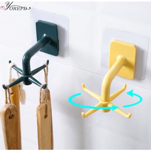 OYOREFD Multi-function Rotatable Wall Hook Kitchen Tableware Holder Kitchen Bathroom Organizers Hook Strong Adhesive Hook