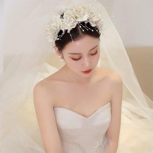 NiuShuya Fashion Blosom Floral Headbands Handmade Pearl Hairband Wedding Girls Hair Acessories Head Accessories