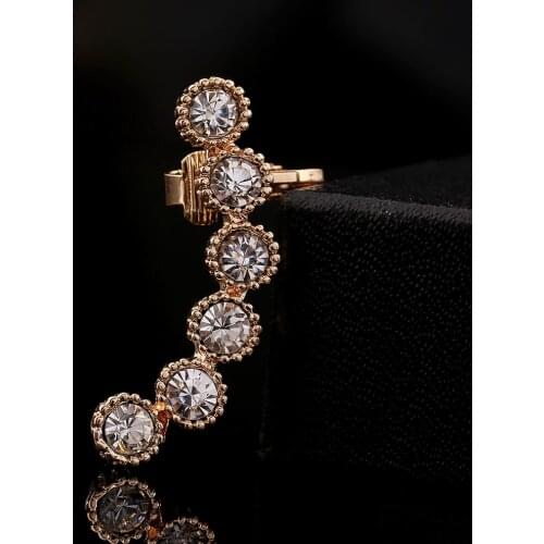 ZLDYOU Fashion Jewelry Women Gift Rhinestones Ear Cuff Big Round 6 Crystal Earcuff Gold Silver Plated Zircon Clip Earrings