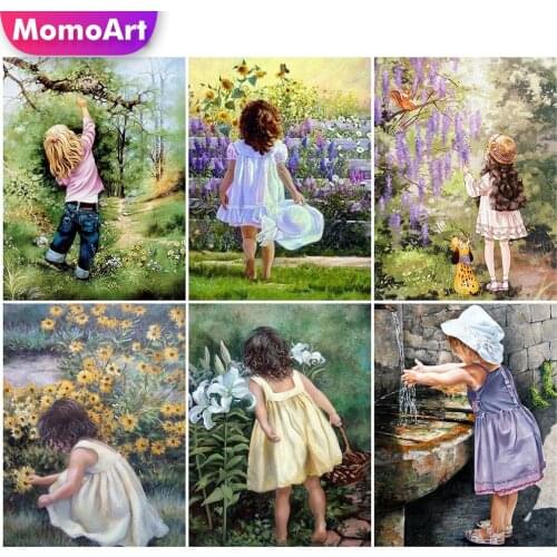 MomoArt Diamond Embroidery Child Cross Stitch Set Diamond Mosaic Portrait Needlework Beaded Painting Flower Handmade Gift