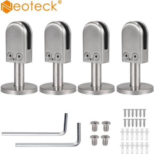 Neoteck 4 Pcs Flat Back Stainless Steel 304 Glass Clip Clamp for Handrail Brush Finish Bracket Glass Panels Glass Screen Glass