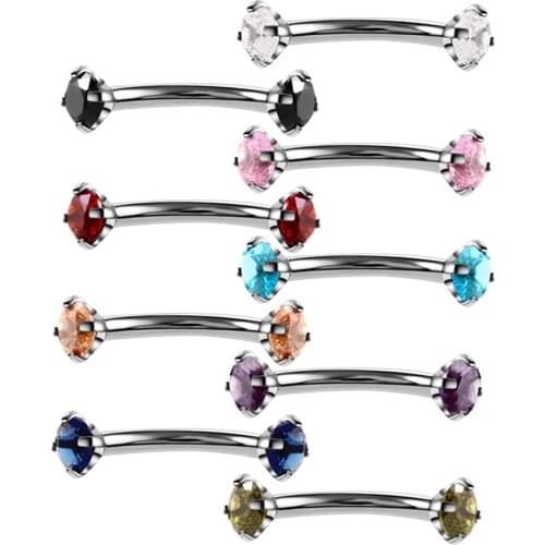 Newest Zircon Eyebrow Piercing Stud Curved Barbell Crystal Helix Cartilage Stainless Steel Unisex Body Jewelry