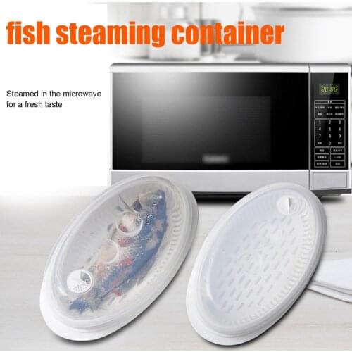 Food Steamer Kitchen Microwave Oven Steamer Silicone Folding Bowl Container Baking Fish Steaming Tray With Clear Lid