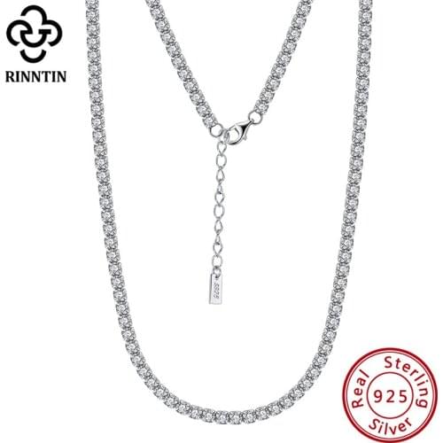 Rinntin Solid 925 Sterling Silver Womens Tennis Necklace Sparkling Round Cubic Zirconia for Women Neck Chain Jewelry SC45