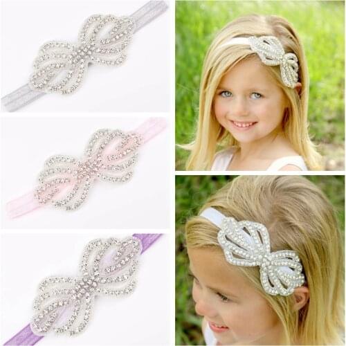 Yundfly Vintage Kids Rhinestone Crown Flower Headband Girls Bow Party Hair Band Wedding Jewelry Hair Accessories Props