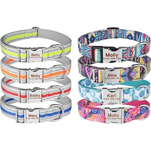 Adjustable Custom Nylon Collar Pet Collars Personalized Reflective Dog Collar Medium Large Dogs Collar Engraved Name Dog Collar