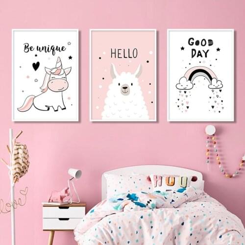 Letter Moon Bear Horse Sheep Rabbit Poster Animal Nordic White Pink Wall Art Print Canvas Pictures For Baby Room Decor Girl