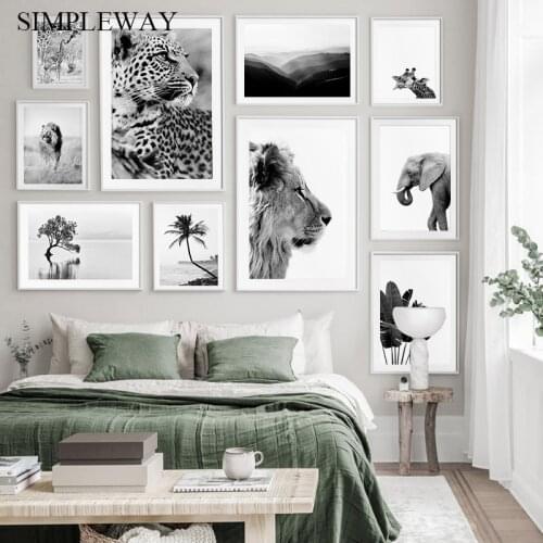 Scandinavian Decoration Nature Landscape Canvas Painting Black White Leopard Lion Giraffe Nordic Art Poster Print Wall Picture