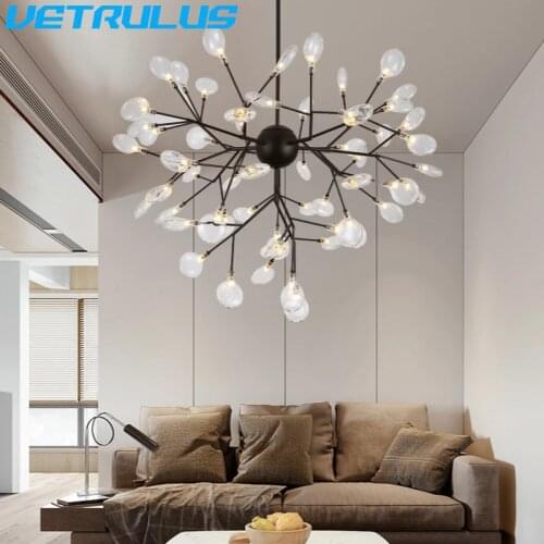 Nordic Glass Led Chandeliers Lamparas Tree Branch Black Pendant Lamps Lustre For Living Room Hanging Lamp Lighting Fixtures