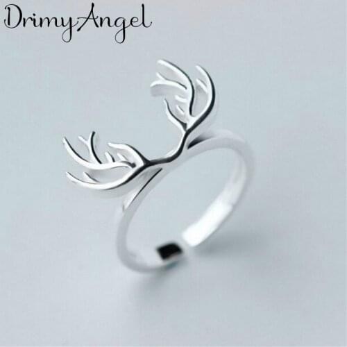 Vintage Handmade Silver Color Deer Antlers Rings For Women Men Adjustable Size Christmas Gifts Party Rings Personality