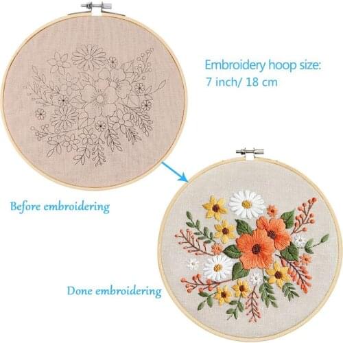 Embroidery Starter Kit w/ Flower Pattern Cross Stitch DIY Needlework Kits Hoop