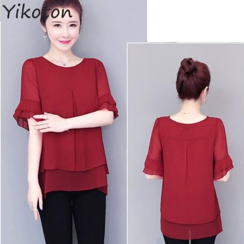 New Fashion 2021 Summer Women Blouse Loose O-Neck Chiffon Shirt Female Short Sleeve Blouse Plus Size 5XL Shirts Womens Tee Tops