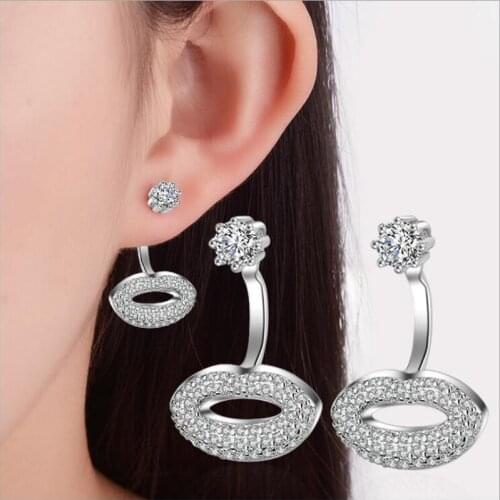 KOFSAC New Fashion Sterling Silver 925 Stud Earrings For Women Shiny CZ Charming Sexy Lips Earring Jewelry Valentines Day Gifts