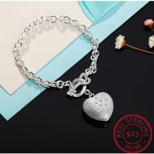 925 Sterling Silver Bracelet Korean Crystal Heart TO Charm Bracelets & Bangles Chains For Men and Women Fine Jewelry Party Gift