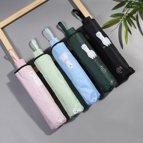 Women sunny and rainy umbrella three-folding black coating sunscreen UV reinforced windproof strong rain umbrella lady parasol