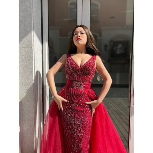 Red Mermaid Long Luxury Host Dress Partydresses For girls gowns with diamond Handmade For Women Wedding Party Graduation Formal