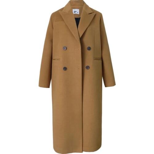 2020 winter fashion camel thicking woolen coat women loose double breasted long overcoat
