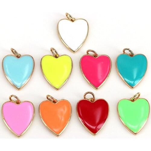 10Pcs,Rainbow color enamel jewelry charms heart shaped pendant charm for necklaces making Jewelry DIY for women and Girl