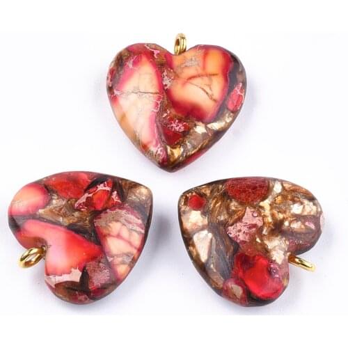 10pcs Assembled Bronzite and Imperial Jasper Pendants Gemstone Heart Pendants Charms for Jewelry Making DIY Necklace Findings