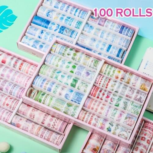 100Rolls Kawaii Cartoon Decoration Tape Paper Washi Masking Tape with Gift box Creative Scrapbooking Stationery School Supplies