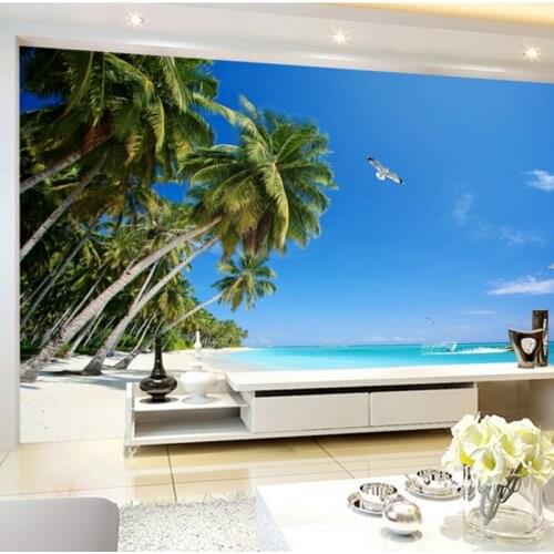 Beibehang 3D Stereo Photo Wallpaper Clear Fashion Palm Beach Seagull Seaview Wallpaper 3D Wallpaper Background Wallpaper murals