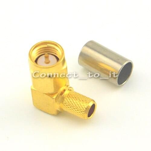 50 pcs/lot SMA Male Plug Right Angle for cable connector For RG58 LMR195 Cable