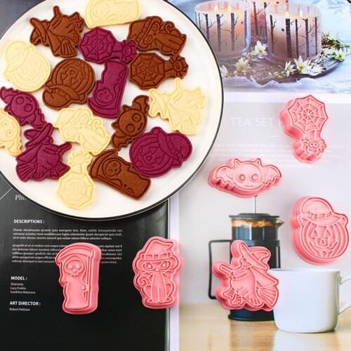 6pcs Halloween Animal Shape Cookie Cutters Plastic 3D Cartoon Party Accessories Kitchen Pastry Bakeware