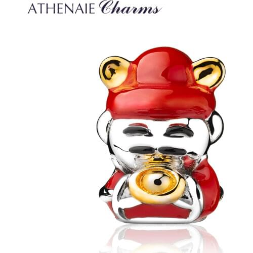 ATHENAIE 925 Sterling Silver Fortune and Luck Dangle Charm fit Bracelet Bangl Red & Black Enamel Two Tone Bead