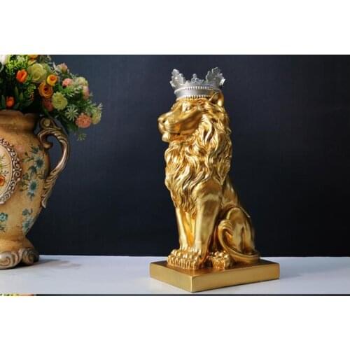 34CM LARGE -HOME OFFICE PORCH LOBBY TOP COOL DECOR EFFICACIOUS MASCOT THRIVING BUSINESS GOLD LION KING FENG SHUI ART STATUE