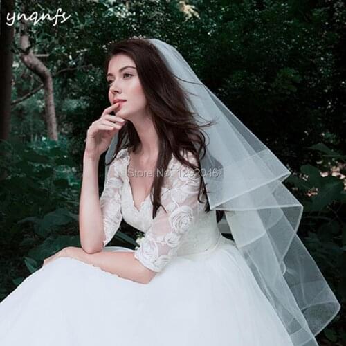 Real Pictures Double Layers Boned Edge Voile de Mariee Velo Simple Blusher Veil Wedding Veil Bridal Veil YNQNFS V61 2019
