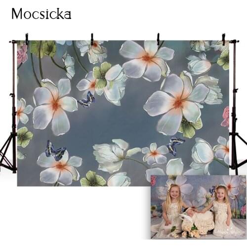 Oil painting floral photography backdrop white flowers photo booth background studio newborn kids portrait photographic studio