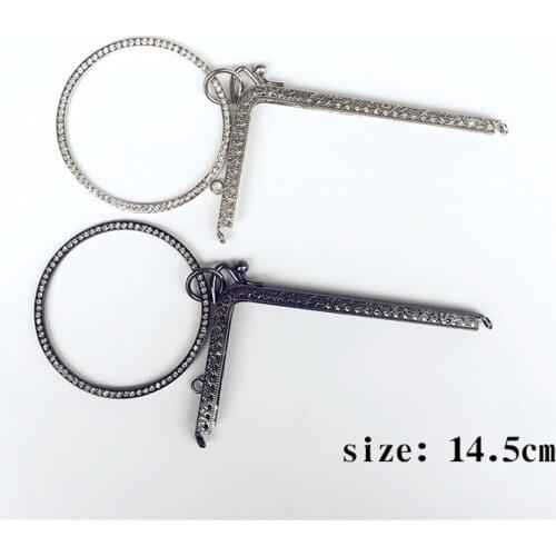 14.5cm 16.5cm silver gunblack color women bag making metal clasp knurling right angle purse frame with o ring diamond handle 5pc