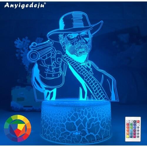 Game Red Dead Redemption 2 Gift Acrylic 3d Lamp for Game Room Decor Nightlight RDR2 Arthur Morgan Figure Kids Led Night Light