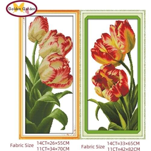 GG Tulip Flower Cross Stitch Pattern 14CT 11CT Needle Craft Wedding Gift Joy Sunday Stamped Cross Stitch for Home Decoration