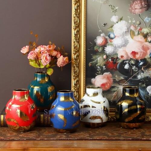 Creativity Ceramic Vase Feather Golden Abstract Vase Modern Home Decoration Flower Arrangement Hydroponic Accessories Wedding