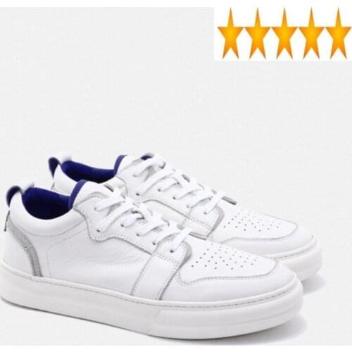 Men Genuine Casual Leather White Lace Up Luxury Flat Sneakers England Style Autumn Winter Vintage Hip Hop Platform Shoes