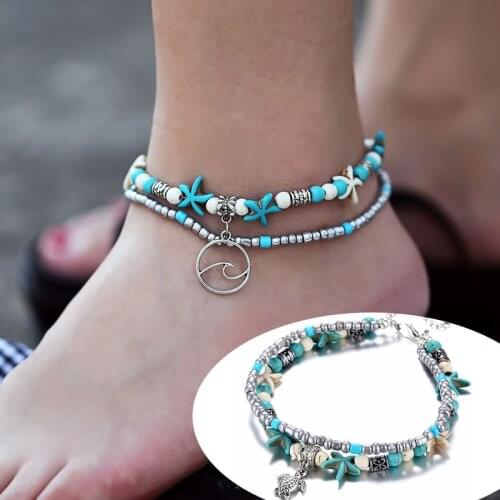 Starfish Natural Shell feet summer beach barefoot bracelet ankle Silve chain bohemian accessories girl gift wholesale