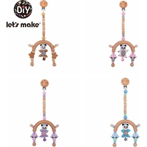 Lets Make 1pc Semicircle Stroller Pendant Play Gym Toys BPA Free Wooden Teether Baby Rattle Teether Mini Mobile For Bed Bell