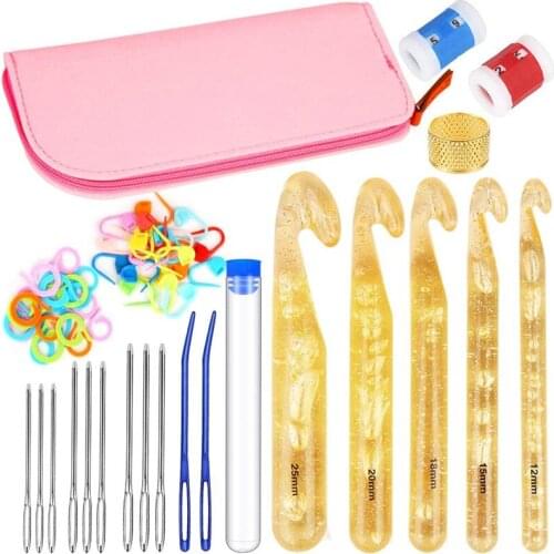 LMDZ 61 Pcs Huge Crochet Hook Set With Yarn Knitting Needles Sewing Tools with Storage Case Ergonomic Needles Weave Yarn Kits