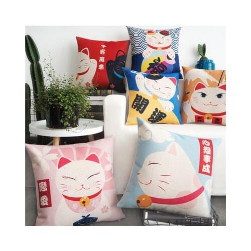 Japanese-style Cute Cat Cushion Cover Lovely Carp Fish Lucky Cat Cartoon Animal Kids Pillow Case For Happy New Year Gift