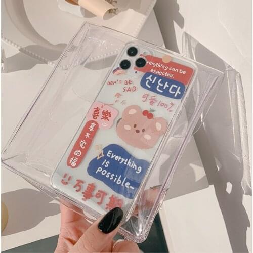 Sweet cartoon Cherry bear cute Korea Phone Case For iPhone 11 Pro Max X XR XS Max 7 8 Plus 7Plus case clear Soft Silicone Cover