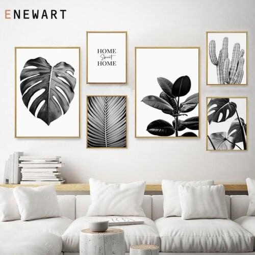 Minimalist Nordic Poster Black White Plant Leaf Canvas Wall Art Scandinavian Decorative Print Painting Picture for Living Room