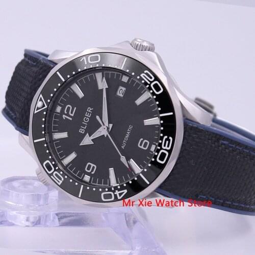 Bliger 40mm Automatic Mechanical Watch Men Luxury Brand Sapphire Luminous Waterproof Rubber Strap Calendar Wristwatch Men
