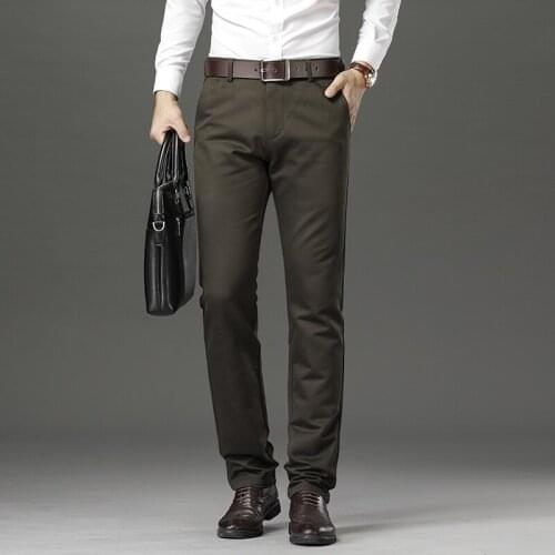 VROKINO Mens business casual pants Mens classic fitted straight trousers 2021 autumn and winter new